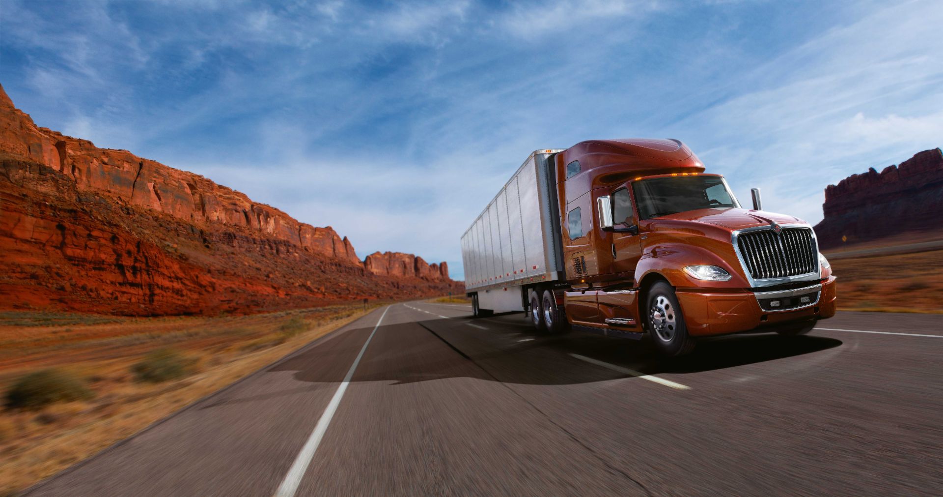 Image of a Navistar LT trrucks on a highway in Utah