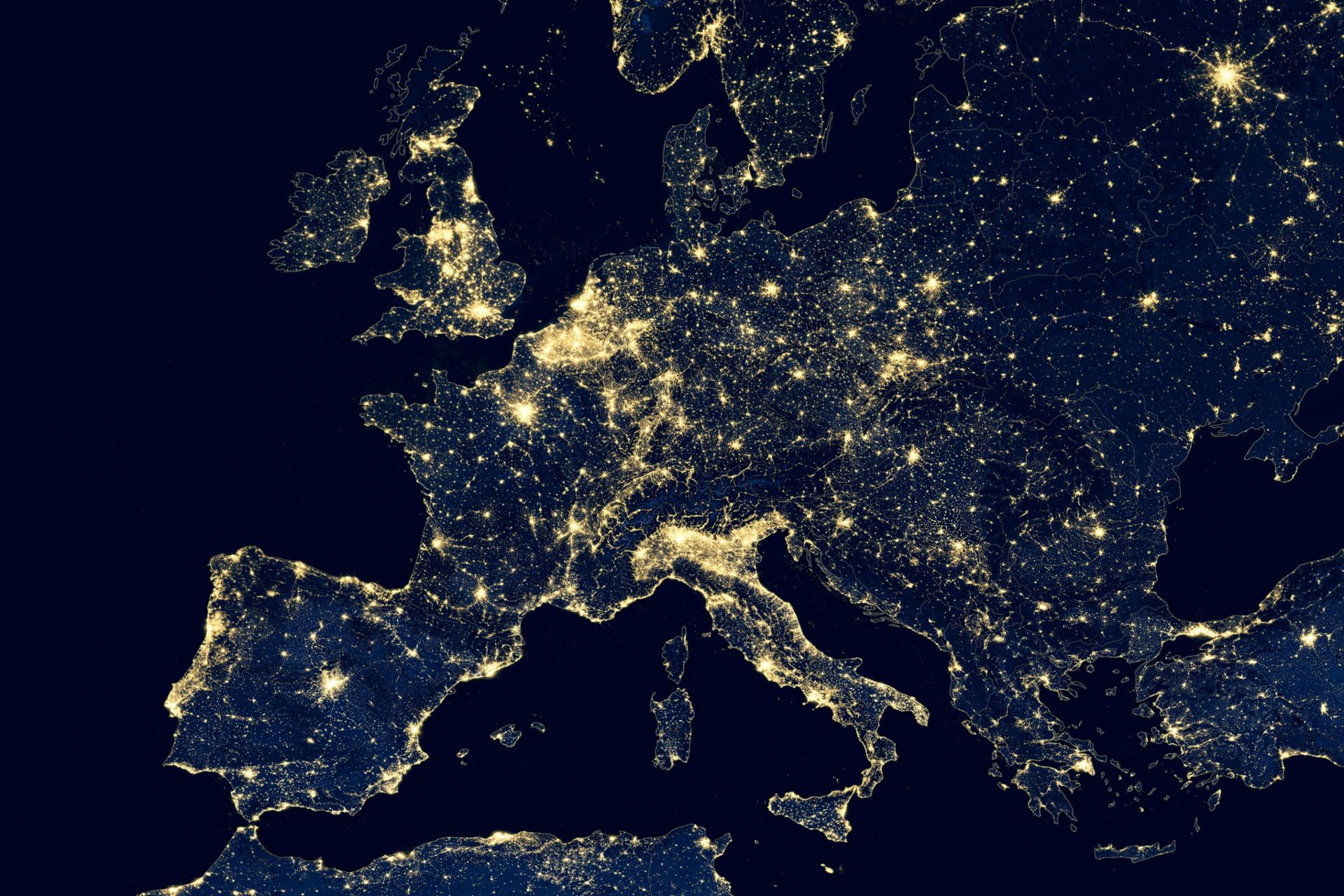 Space image of Europe at night