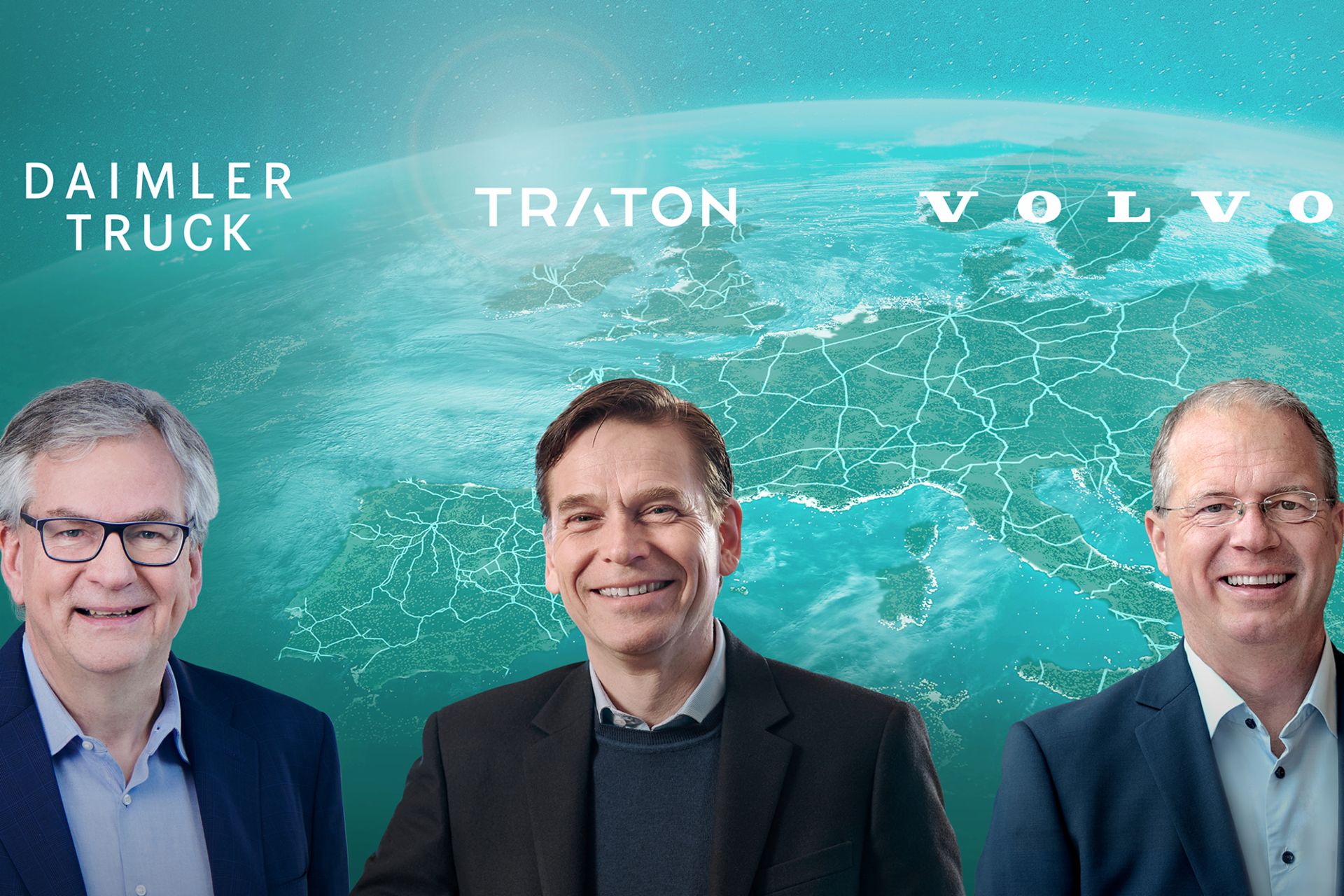 Picture of Christian Levin, CEO TRATON GROUP, Martin Daum, CEO Daimler Truck and Martin Lundstedt, President and CEO Volvo Group.